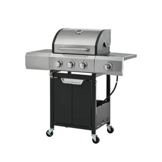 3-Burner Propane Gas Grill in Stainless Steel with Side Burner, Condiment Rack and Built-in Thermometer with Grill Cover image {5}