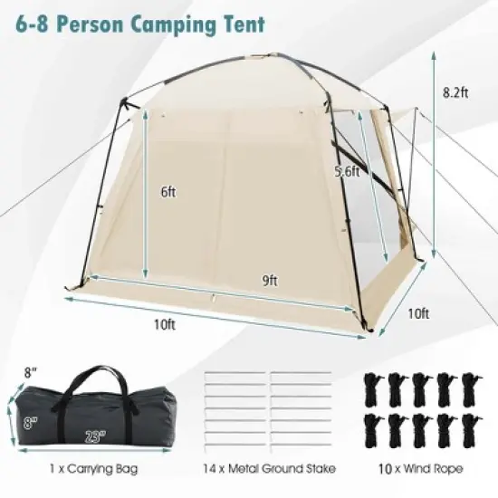 Costway Screen Dome Camping Tent for 6-8 People with 4-Side Mesh Walls Carrying Bag image {2}