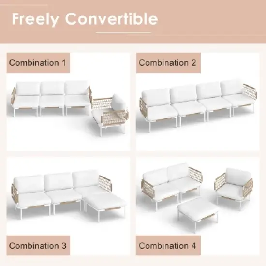 Crestlive products 2PC outdoor rattan design patio sofa for Balcony lawn  Beige image {4}