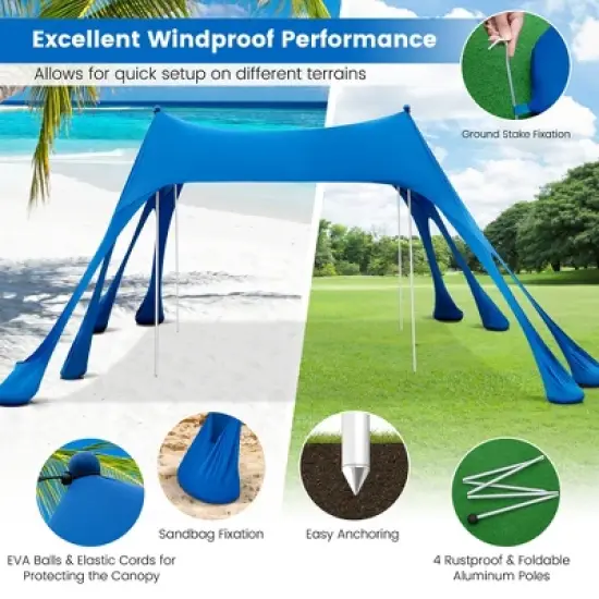 Costway 10 x 10 FT Beach Sunshade Canopy UPF50+ with Carry Bag &8 Sandbags &3 Shovels image {4}