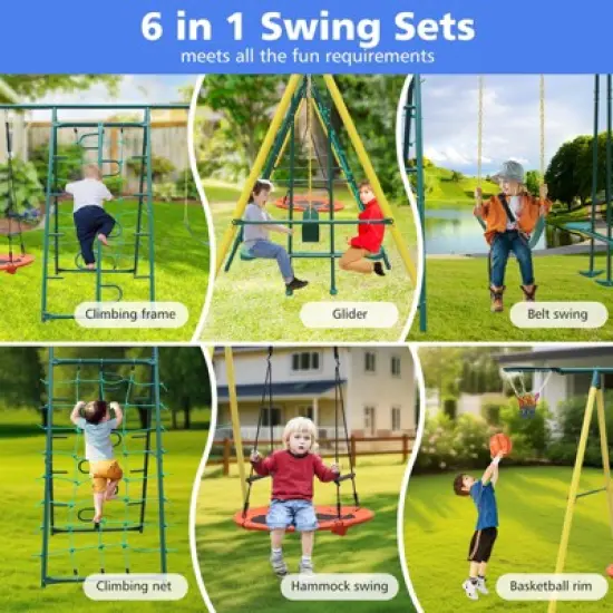 Gulches Indoor/Outdoor Metal Swing Set with Safety Belt for Backyard image {5}