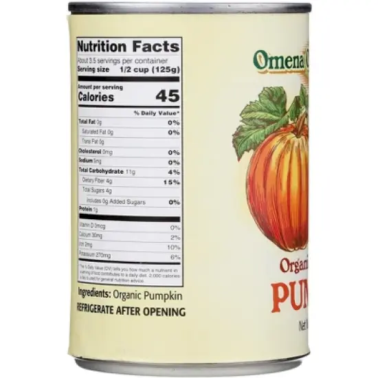 Omena Organics Organic Solid Pack Pumpkin - Case of 12/15 oz image {3}