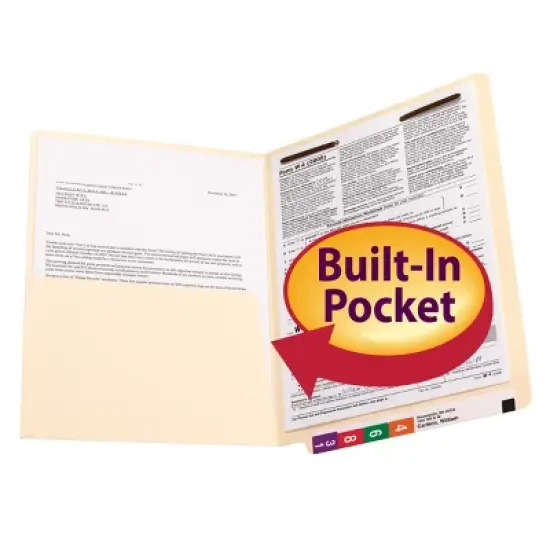 Smead End Tab Pocket Folder with Fastener, Straight-Cut Tab, 1 Pocket, Letter Size, Manila, 50 per Box (34100) image {7}