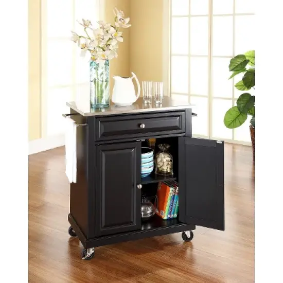 Portable Stainless Steel Top Kitchen Island Wood/Black - Crosley image {2}