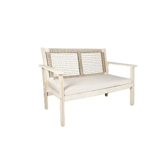 Moda Furnishings Acacia Wood Patio Outdoor Loveseat Sofa With Beige Cushions image {2}