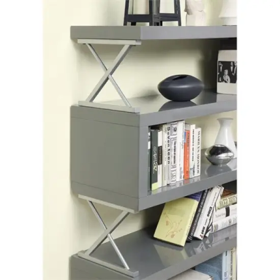 Sheena Contemporary Bookcase in Glossy Gray - Furniture of America image {1}
