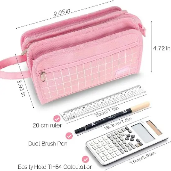 Large Pencil Case, Big Capacity Pencil Pouch Pen Bag with 3 Compartment, Portable Canvas image {6}