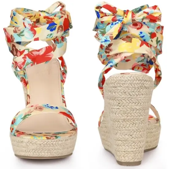 Perphy Platform Floral Printed Espadrille Wedge Sandals for Women image {1}