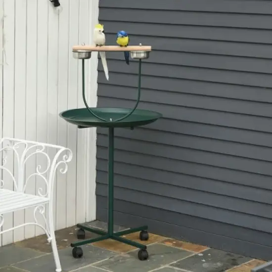 Resenkos 48" Rolling T-Stand Bird Training Activity Playground With Perch Green image {7}