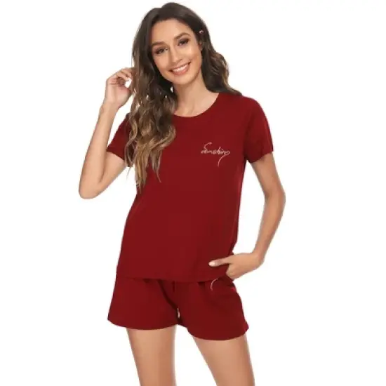 cheibear Womens Sleepwear Crew Neck Nightwear with Shorts Loungewear Pajama Set image {6}