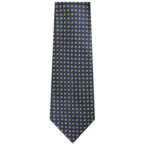 TheDapperTie Men's Navy Blue And Yellow Geometric Necktie with Hanky image {1}
