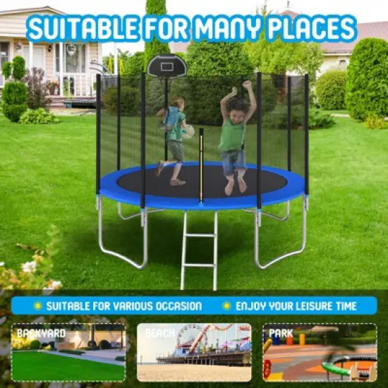 BestParts 12FT Trampoline with Safety Enclosure Net, Basketball Hoop, Ladder image {4}