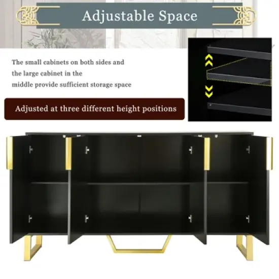 Modern Buffet Sideboard Cabinet with Metal handles & Legs and Adjustable Shelves-ModernLuxe image {5}