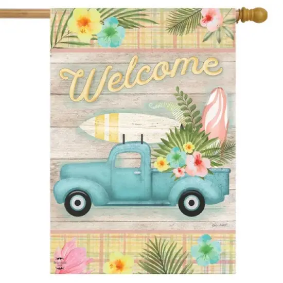 Briarwood Lane Tropical Pickup Truck Summer House Flag Welcome Su image {1}