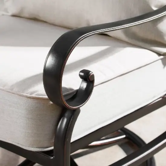 5pc Outdoor Dining Set with 34" Aluminum Round Basket Weave Design Fire Table, Deep Seating Swivel Rocking Chairs & Covers - Oakland Living image {13}