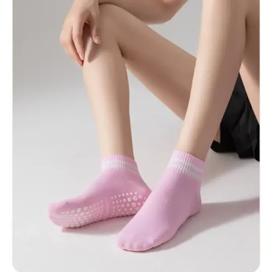 Anna-Kaci 4 Pairs Women's Ankle Grip Yoga Socks Soft Cotton Non-Slip Bottom Striped Cuff image {2}