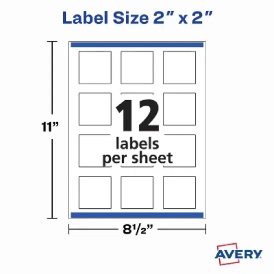 Avery Printable Blank Square Labels, 2" x 2", Glossy White, 120 Customizable Labels (22565) image {4}
