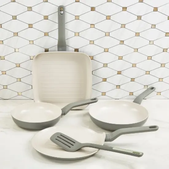 BergHOFF Leo Balance Non-stick Ceramic 5Pc Frying Pan Set With Nylon Turner 13.75", Recycled Material, Moonmist image {1}