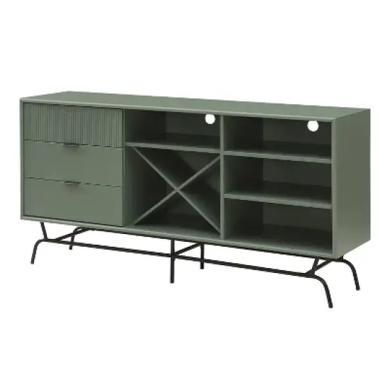 miBasics Heath 60" Modern Buffet with Wine Cabinet Sage Green: Freestanding Storage, 4 Shelves, 3 Drawers image {11}