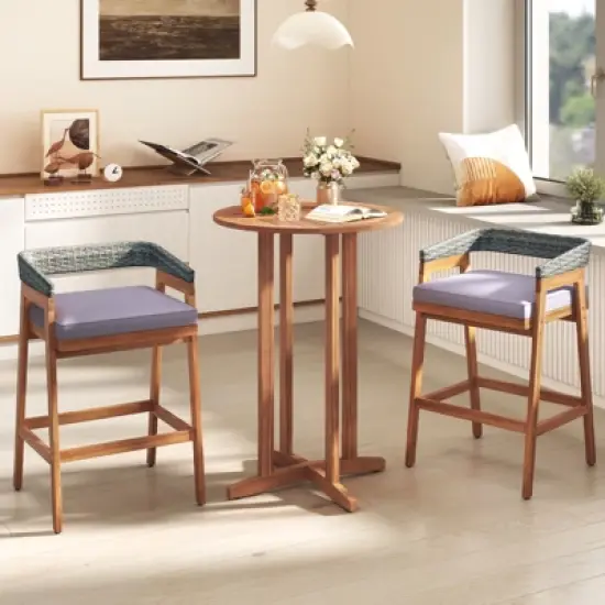 Tangkula 39" Outdoor Acacia Wood Bar Table w/ Slatted Tabletop for Garden Deck image {2}