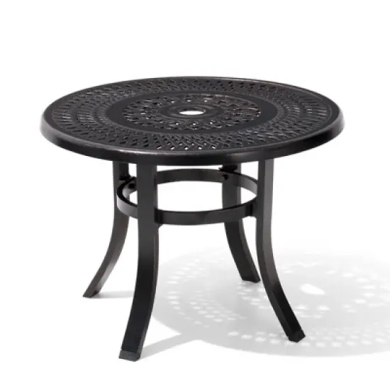 Crestlive Products Cast Aluminum Patio Side Table Outdoor Round Anti-Rust with Umbrella Hole Coffee Bistro Table  24&rsquo;&rsquo; Black with Bronze Spot image {9}