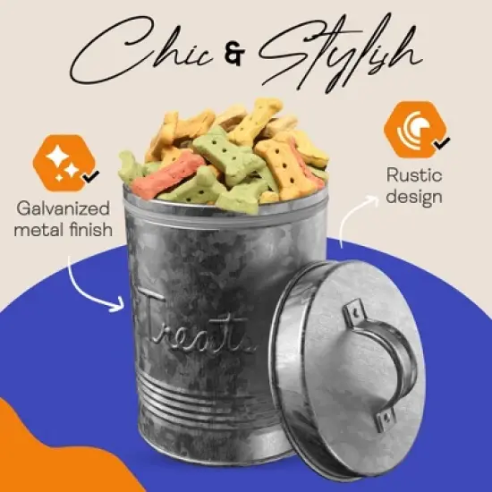 Amici Pet Retro Treats Storage Canister, 72 oz. , Galvanized Metal image {8}