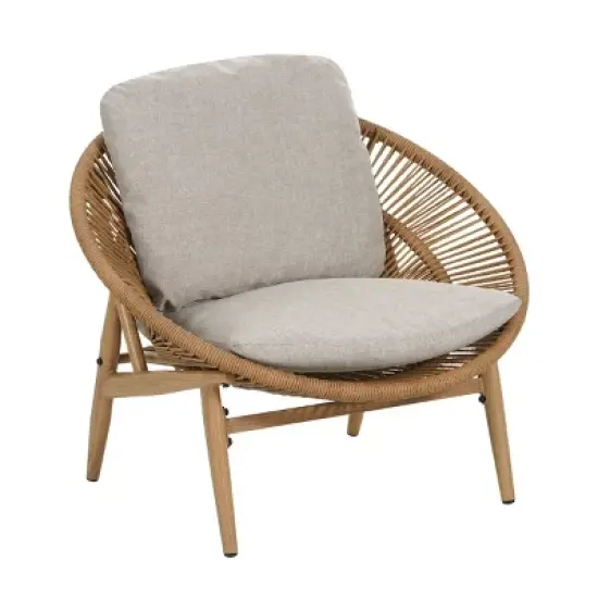 Outdoor PE Rattan Papasan Lounge Chairs,Lounge Chair with Iron Frame for Garden,UV Resistant Chair with Fade Resistant Cushion-Coolbibila image {1}