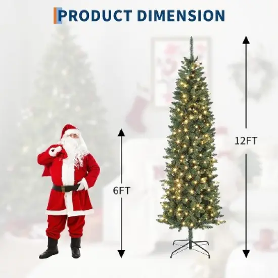 Artificial Christmas Tree, Pre-Lit Pencil Christmas Tree, Dual LED Light, Xmas Tree Holiday Decoration for Home Party image {6}