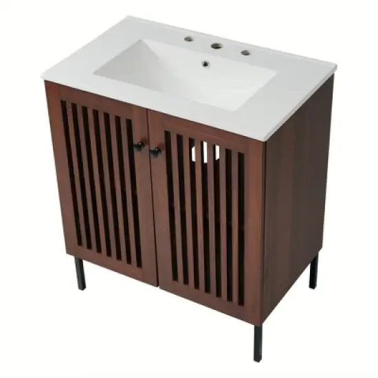 30" Vintage Bathroom Vanity with Ceramic Sink image {3}