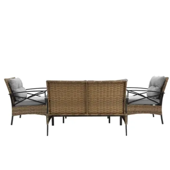 FIONECA 4-Piece Patio Sectional Sofa Set, Low Dining Conversation Set with Cushions, KD Rattan Wicker Outdoor Garden Furniture Corner Sofa image {3}