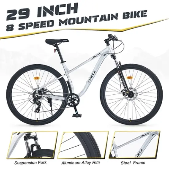 Gulches 29-Inch Silver 8-Speed Mountain Bicycles - Front Suspension for All-Terrain Adventures image {4}