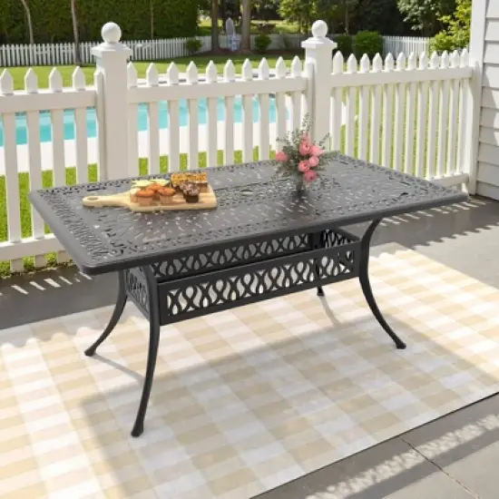 58.27" L x 34.65" W Rectangular Cast Aluminum Patio Table with 1.88" Umbrella Hole image {7}