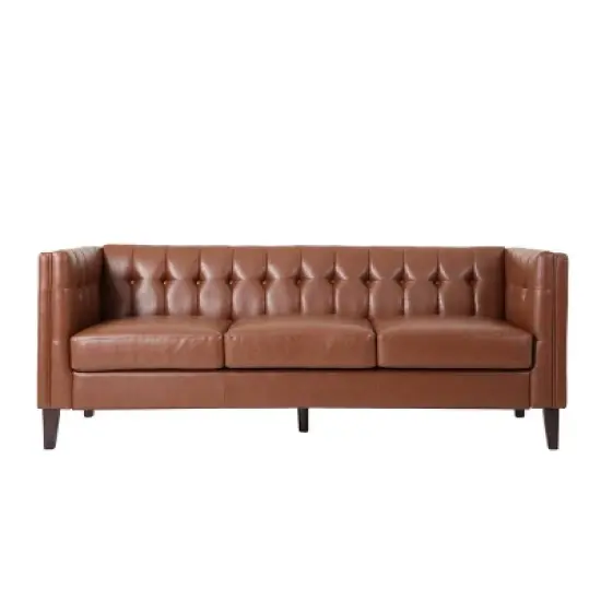 Pondway Contemporary Faux Leather Tufted 3 Seater Sofa - Christopher Knight Home image {10}