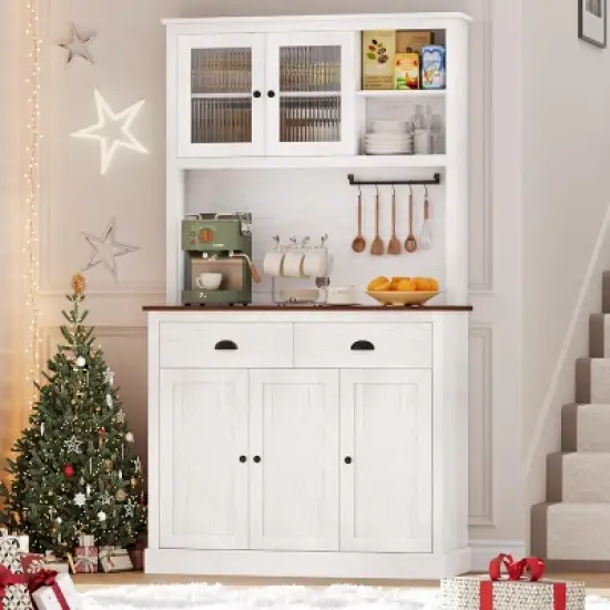 Pantry with Drawers and Adjustable Shelves, 71" Tall Freestanding Kitchen Pantry Cabinet with Microwave Stand, Hutch Cabinet for Kitchen image {8}