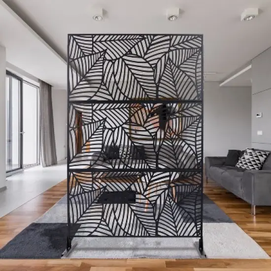 CAVINAS Patio Decorative Screen Metal Fence Privacy Screen with Leaf Pattern for Outside and Garden, 76" H&times;48" W image {1}