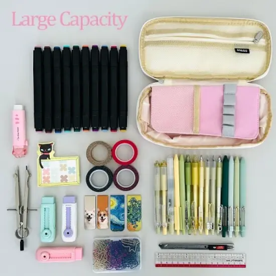 Wrapables Large Capacity Pencil Case, Expandable Pencil Pouch for Stationery Tools, Pink image {5}