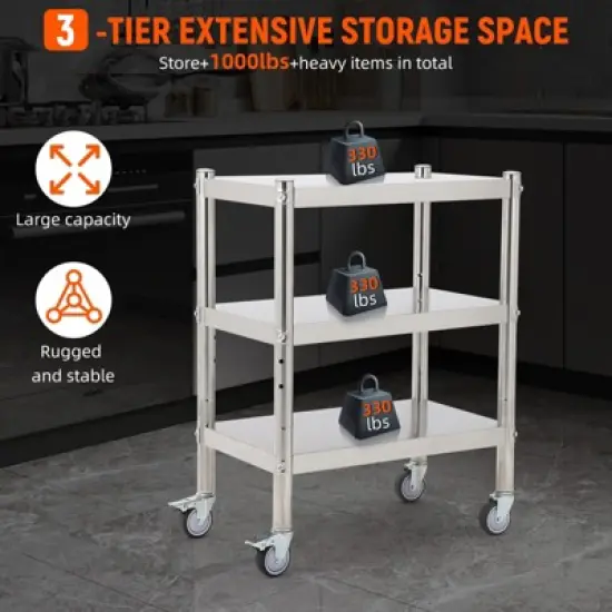 Storage Shelves, 5 Tier Stainless Steel Shelving Organizer, Heavy Duty Garage Shelving Unit, Stable Shelves Organizer for Home, Kitchen,Closet,Office image {1}