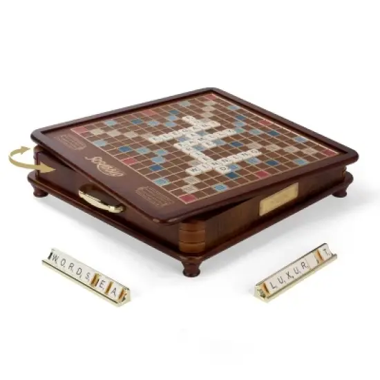 WS Game Company Scrabble Luxury Edition Board Game with Rotating Wooden Game Board image {1}