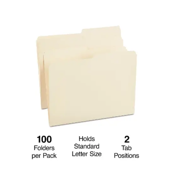 MyOfficeInnovations Manila File Folders Letter 2 Tab Assorted Positions 100/Box 116855 image {1}