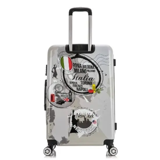 InUSA Large Checked World Print Lightweight Hardside Spinner 3pc Suitcase Set - Gray image {6}