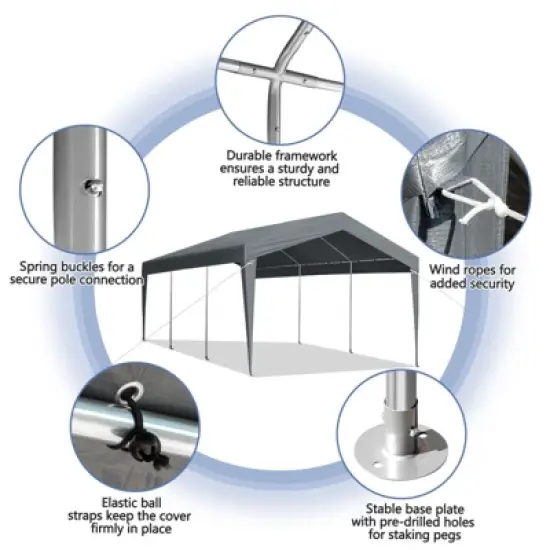 Karl Home | 12 ft. X 20 ft. Heavy-Duty Dark Gray Carport With Galvanized Steel Frame image {1}