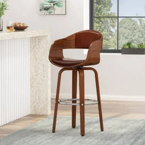 Clyo Mid-Century Modern Upholstered Swivel Barstool - Christopher Knight Home image {1}