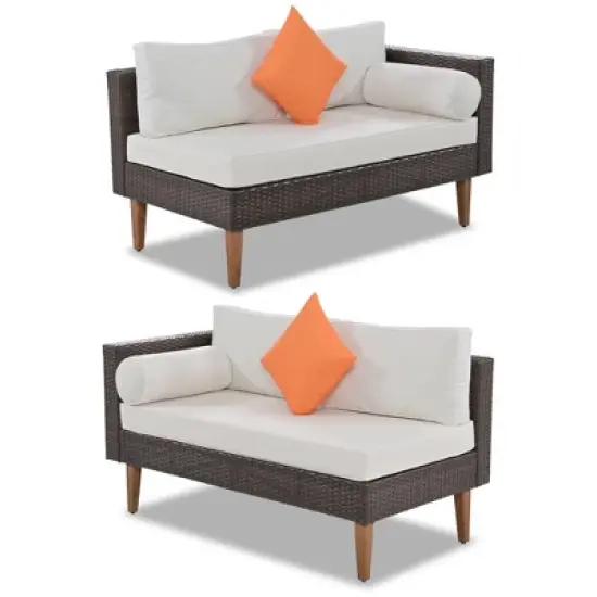 FIONECA 4-Piece Outdoor Wicker Sofa Set, L-Shaped Patio Furniture with Beige Cushions, Brown Rattan & Colorful Accent Pillows image {9}