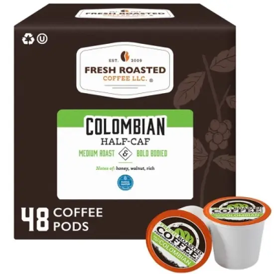 Fresh Roasted Coffee - 48 CT Colombian Half Caf Medium Roast Single Serve Pods image {7}