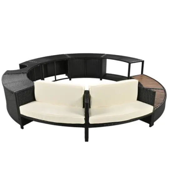 Outdoor Patio Rattan Spa Surround Frame Sofa Set with Storage Spaces, Bench and Cushions image {6}