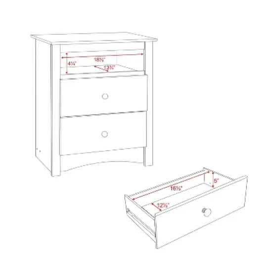 Tall 2 - Drawer Nightstand with Open Shelf - Prepac image {6}