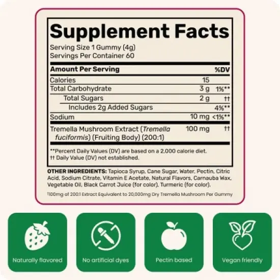 Fungies Tremella Mushroom Beauty Vitamin Vegan Gummies - 60ct image {4}