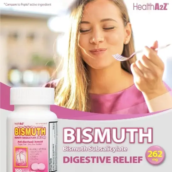 HealthA2Z &ndash; Bismuth Subsalicylate 262 mg Multi-Symptom Relief &ndash; 100 Chewable Tablets image {4}