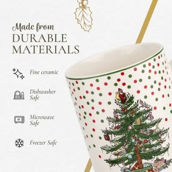 Spode Christmas Tree Polka Dot Mug, 16-Ounce Ceramic Cup with Handle - Festive Holiday Design - Microwave, Dishwasher, Freezer Safe image {3}
