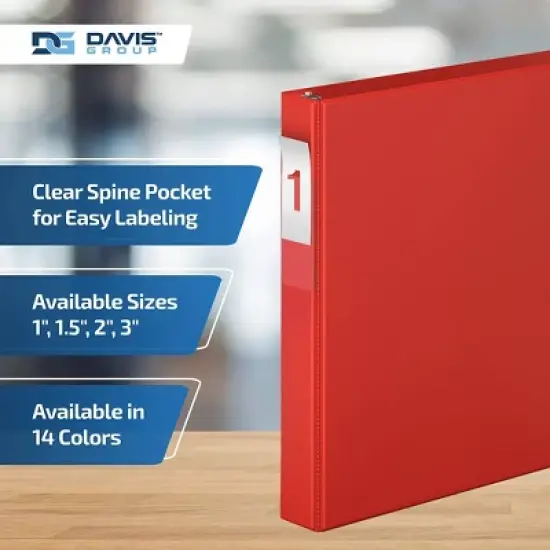 Davis Group 6pk 1" Premium Economy Angled D-Ring Binder Red: Hard Cover, 225 Sheet Capacity, 2 Pockets, Polypropylene image {4}